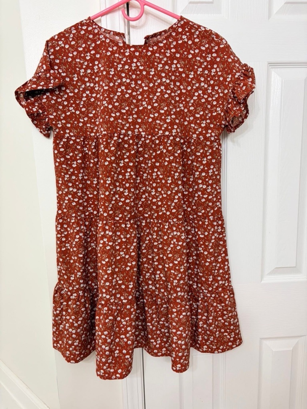 SHEIN Rust Floral Tiered Mini Dress